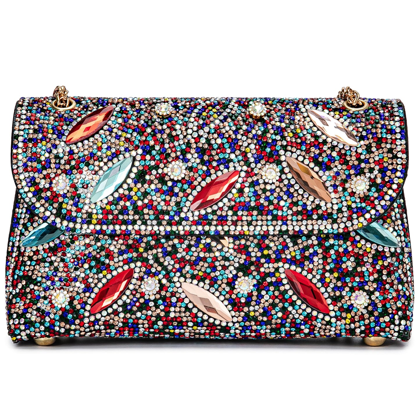 Flower Evening Handbags Chain Strap Square Shoulder Bag Crossbody Bag Crystals Rhinestone Clutch Purse