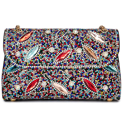 Flower Evening Handbags Chain Strap Square Shoulder Bag Crossbody Bag Crystals Rhinestone Clutch Purse