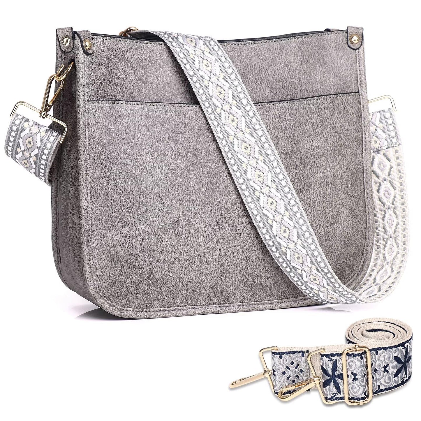 Crossbody Purse with Guitar Strap Zipped Pockets Handbag Shoulder Bag Vegan Leather Crossbody Bags for Women