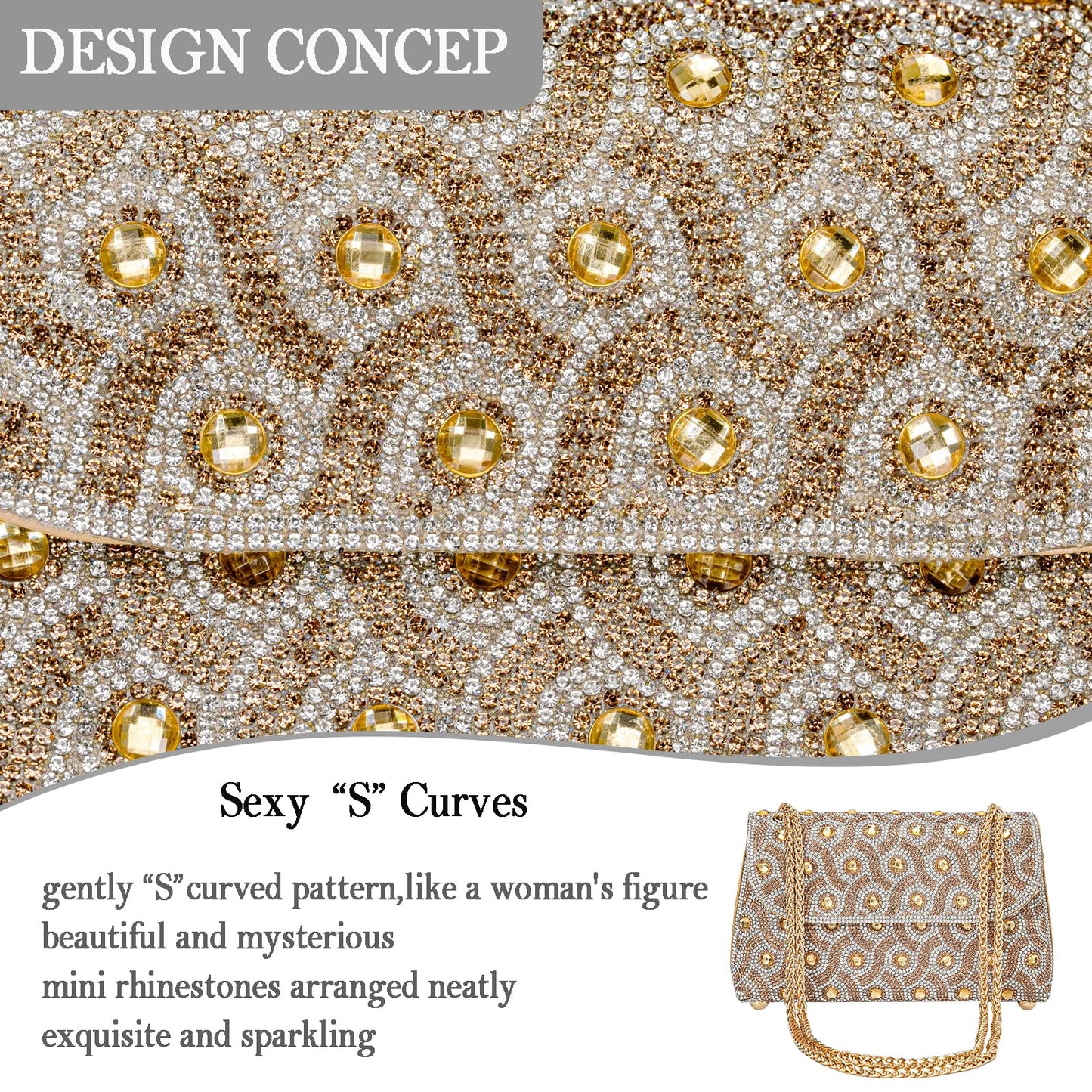 Flower Evening Handbags Chain Strap Square Shoulder Bag Crossbody Bag Crystals Rhinestone Clutch Purse