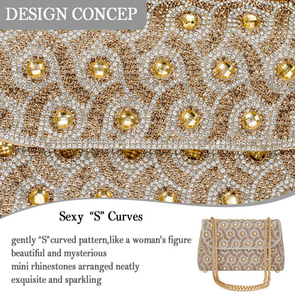 Flower Evening Handbags Chain Strap Square Shoulder Bag Crossbody Bag Crystals Rhinestone Clutch Purse