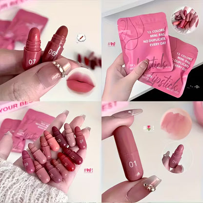 Lip-Blurring Lipstick Set 12 Pcs Creamy Texture Long-Lasting
