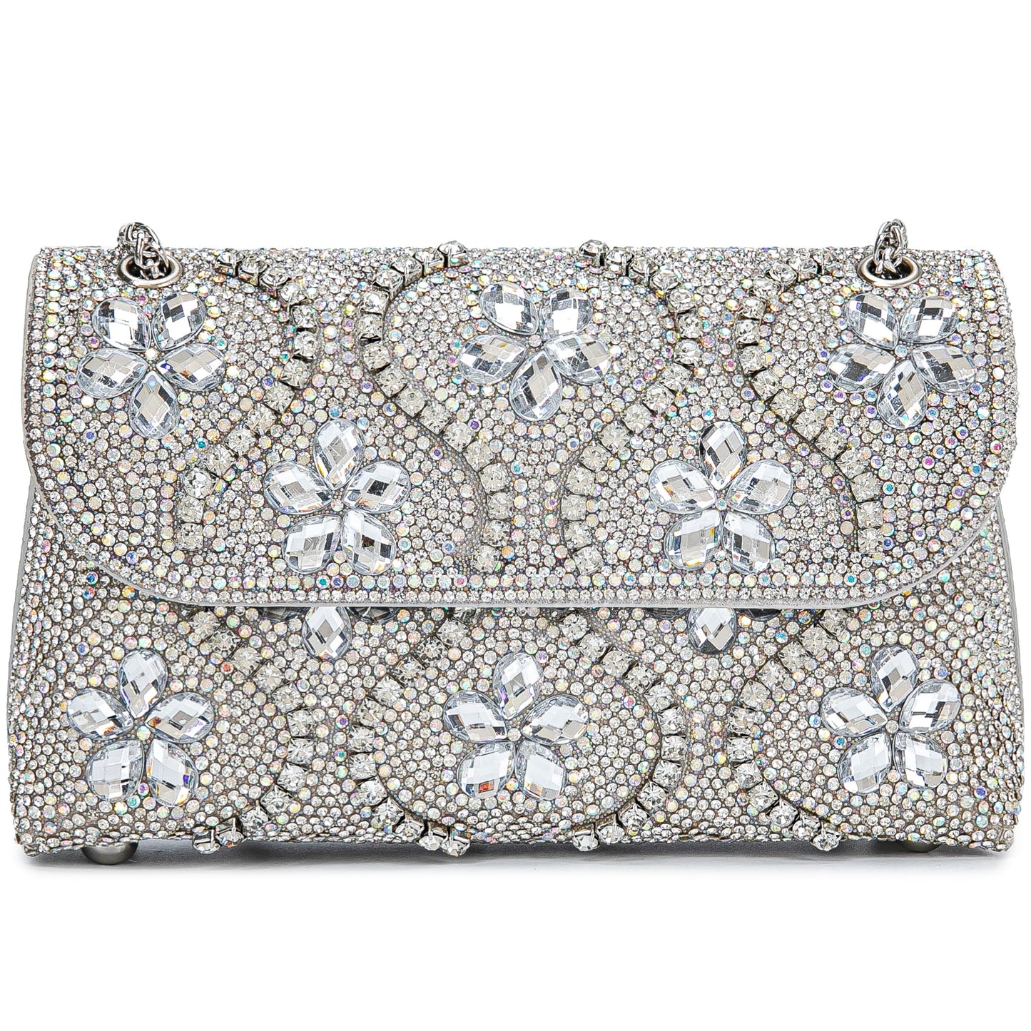 Flower Evening Handbags Chain Strap Square Shoulder Bag Crossbody Bag Crystals Rhinestone Clutch Purse