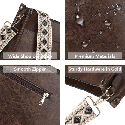 Crossbody Purse with Guitar Strap Zipped Pockets Handbag Shoulder Bag Vegan Leather Crossbody Bags for Women