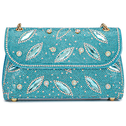 Flower Evening Handbags Chain Strap Square Shoulder Bag Crossbody Bag Crystals Rhinestone Clutch Purse