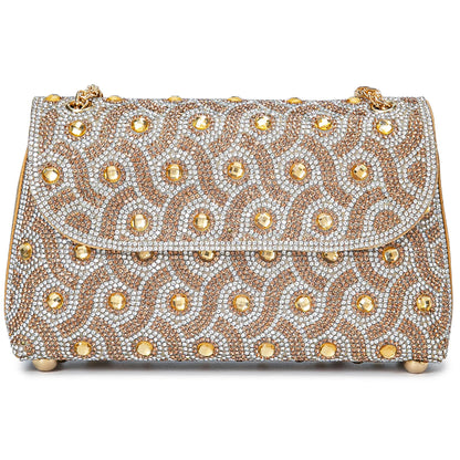 Flower Evening Handbags Chain Strap Square Shoulder Bag Crossbody Bag Crystals Rhinestone Clutch Purse
