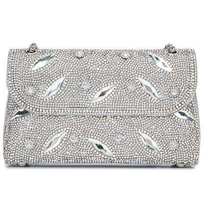 Flower Evening Handbags Chain Strap Square Shoulder Bag Crossbody Bag Crystals Rhinestone Clutch Purse