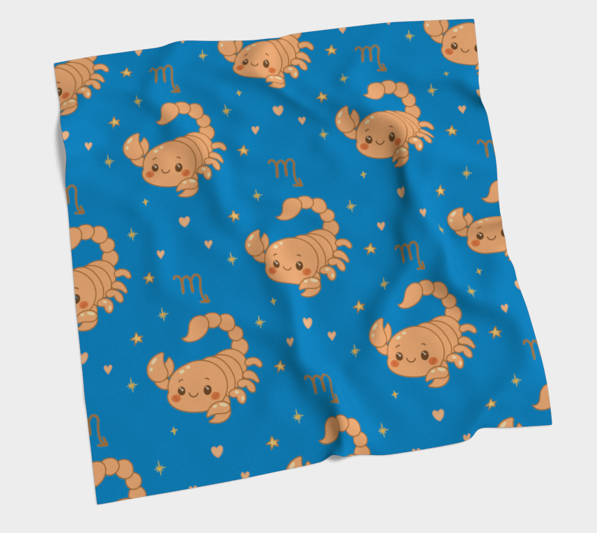 Blue blanket with cartoon scorpion pattern on a white background