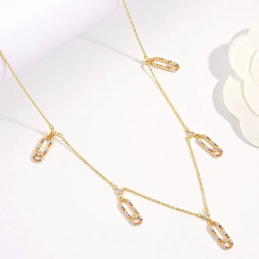 925 Sterling Silver Plated Zircon cable chain Inlay Geometric Pendant Necklace Multi Charms Necklace - Canvas & Charms