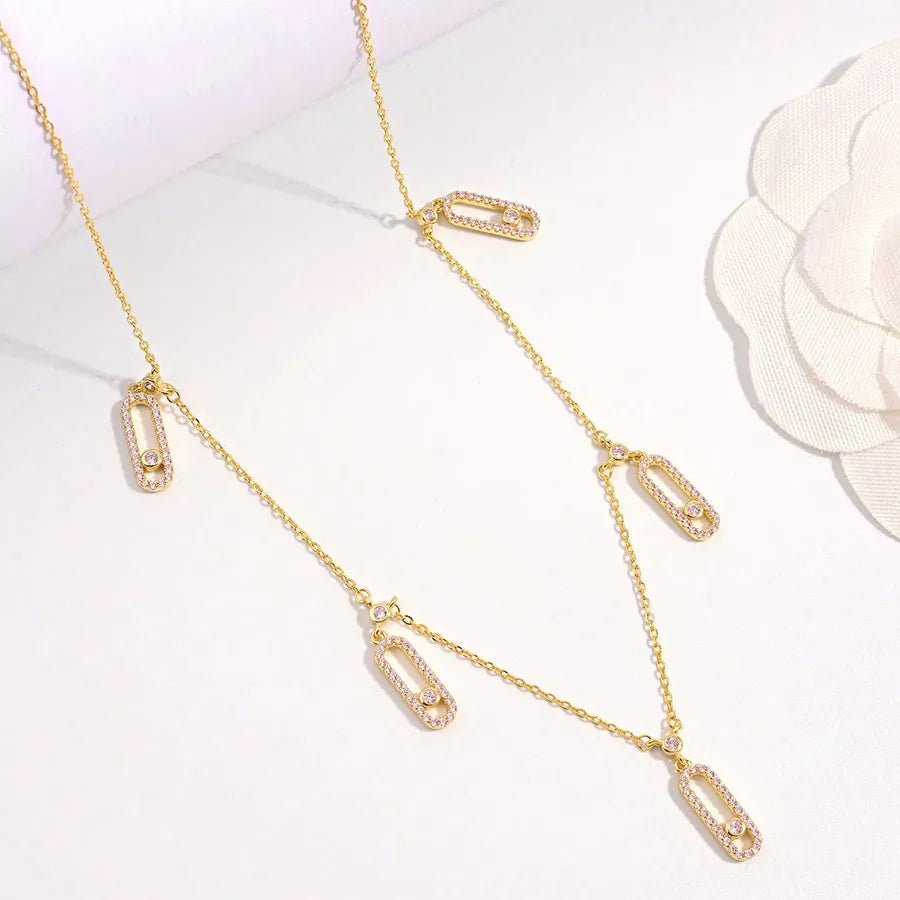 925 Sterling Silver Plated Zircon cable chain Inlay Geometric Pendant Necklace Multi Charms Necklace - Canvas & Charms