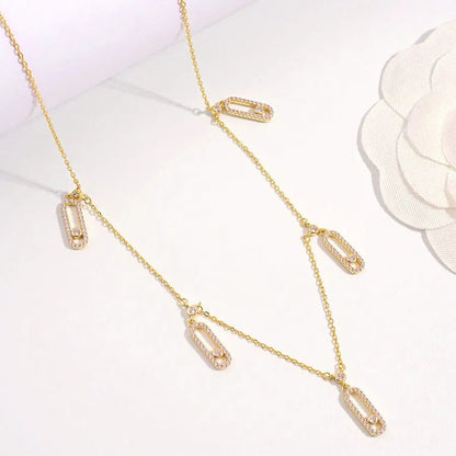 925 Sterling Silver Plated Zircon cable chain Inlay Geometric Pendant Necklace Multi Charms Necklace - Canvas & Charms
