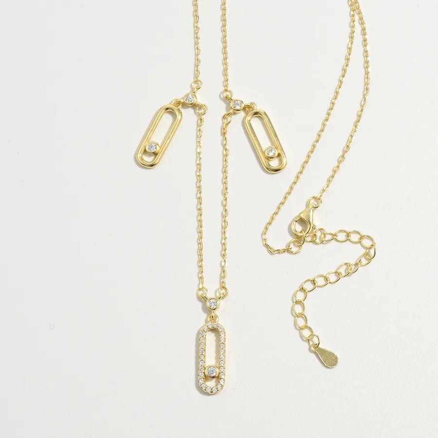 925 Sterling Silver Plated Zircon cable chain Inlay Geometric Pendant Necklace Multi Charms Necklace - Canvas & Charms
