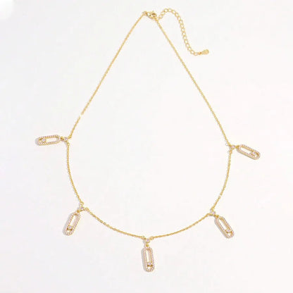 925 Sterling Silver Plated Zircon cable chain Inlay Geometric Pendant Necklace Multi Charms Necklace - Canvas & Charms