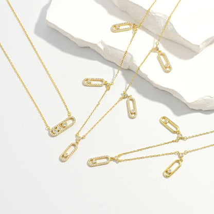 925 Sterling Silver Plated Zircon cable chain Inlay Geometric Pendant Necklace Multi Charms Necklace - Canvas & Charms