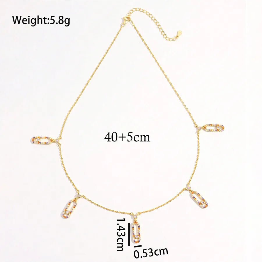 925 Sterling Silver Plated Zircon cable chain Inlay Geometric Pendant Necklace Multi Charms Necklace - Canvas & Charms