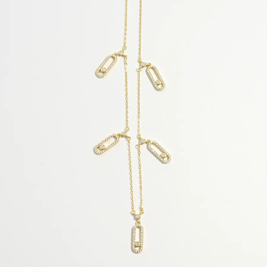 925 Sterling Silver Plated Zircon cable chain Inlay Geometric Pendant Necklace Multi Charms Necklace - Canvas & Charms
