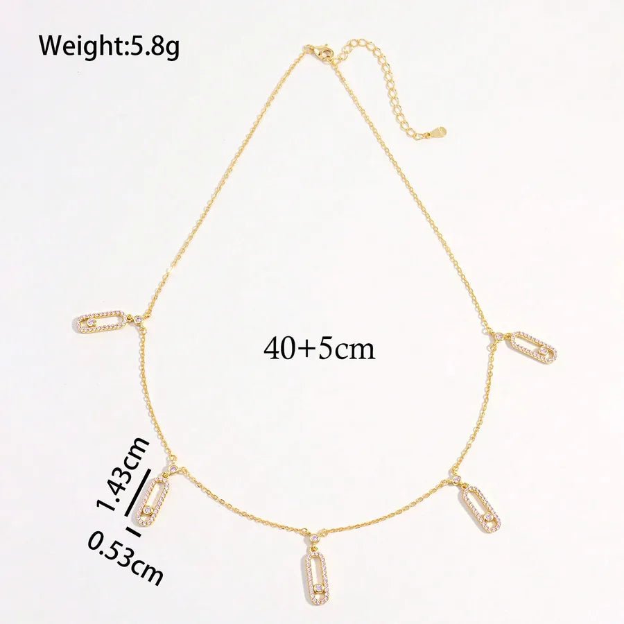 925 Sterling Silver Plated Zircon cable chain Inlay Geometric Pendant Necklace Multi Charms Necklace - Canvas & Charms