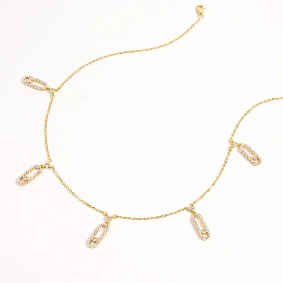 925 Sterling Silver Plated Zircon cable chain Inlay Geometric Pendant Necklace Multi Charms Necklace - Canvas & Charms