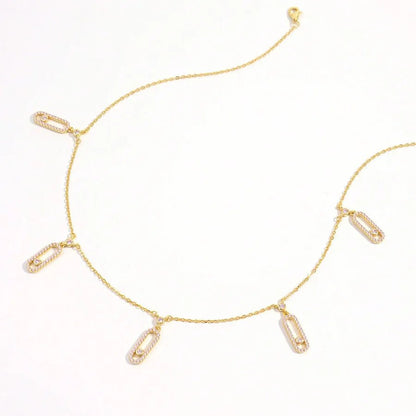925 Sterling Silver Plated Zircon cable chain Inlay Geometric Pendant Necklace Multi Charms Necklace - Canvas & Charms