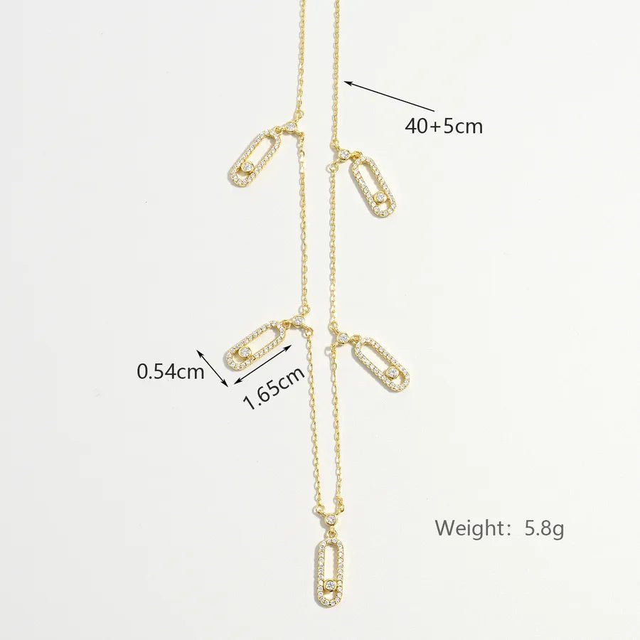 925 Sterling Silver Plated Zircon cable chain Inlay Geometric Pendant Necklace Multi Charms Necklace - Canvas & Charms