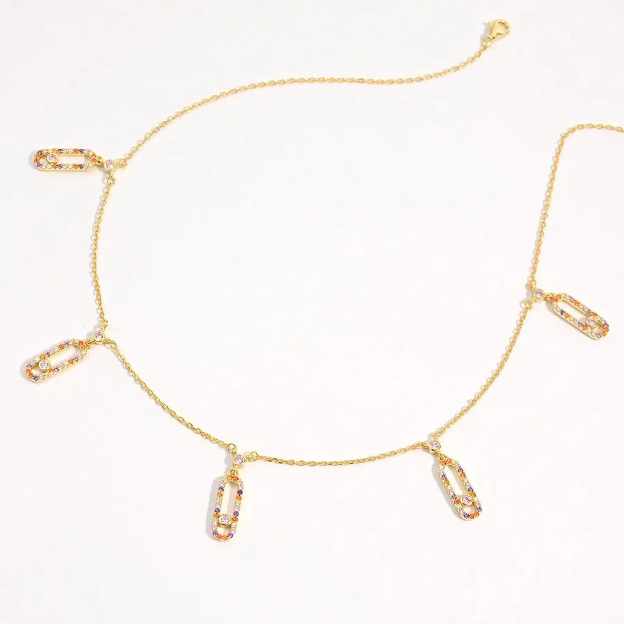 925 Sterling Silver Plated Zircon cable chain Inlay Geometric Pendant Necklace Multi Charms Necklace - Canvas & Charms