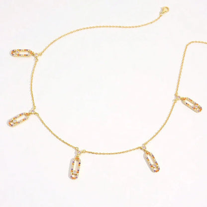 925 Sterling Silver Plated Zircon cable chain Inlay Geometric Pendant Necklace Multi Charms Necklace - Canvas & Charms