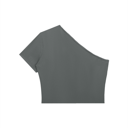 Women's One-Shoulder Crop T-Shirt with NYC Skyline Print