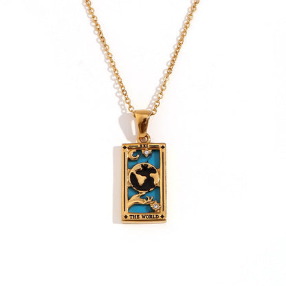 Tarot Card Necklace with Inlaid Design and Crystals