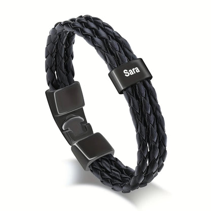 Men's Personalized Leather Bracelet with Engraving Father's Day Gift for Him