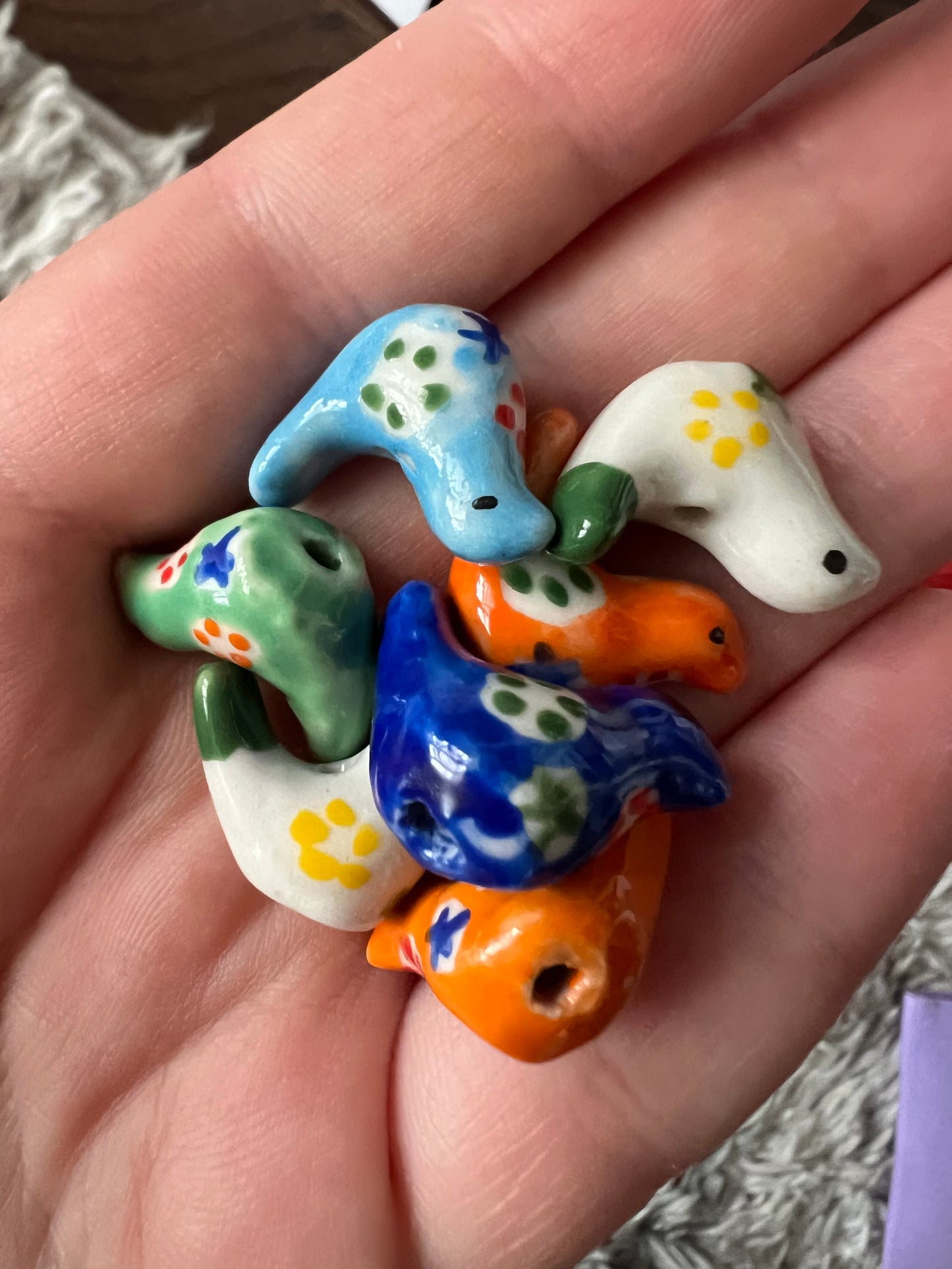 Ceramic Bird Spring Easter Earrings Huggies in Mystery Color with Golden Star