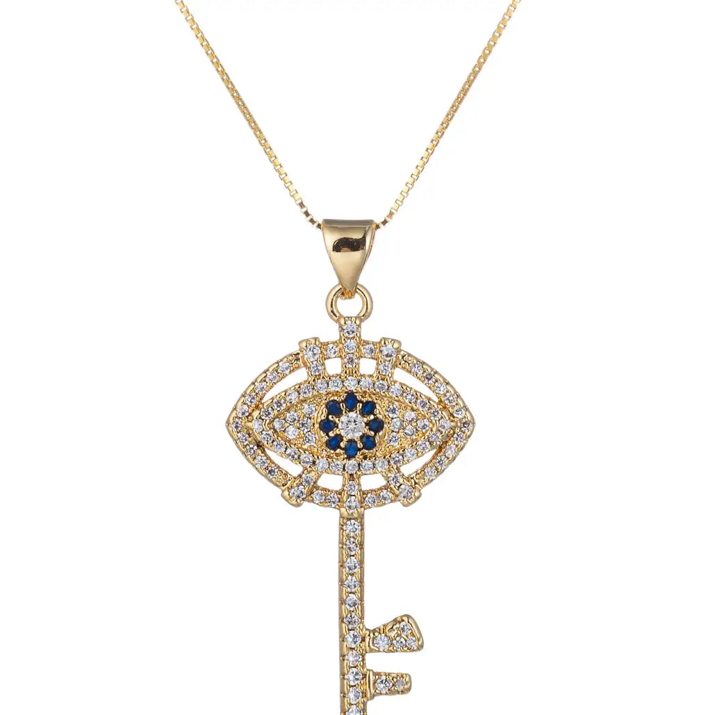 Key To My Heart Evil Eye Pendant Necklace