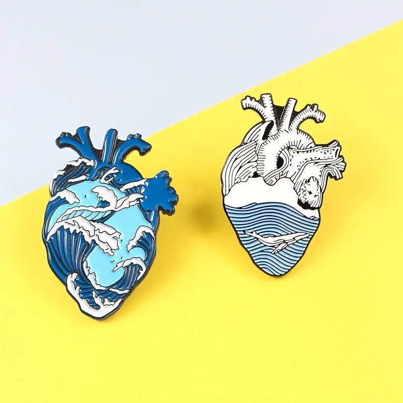 Heart art enamel pin with ocean details Success