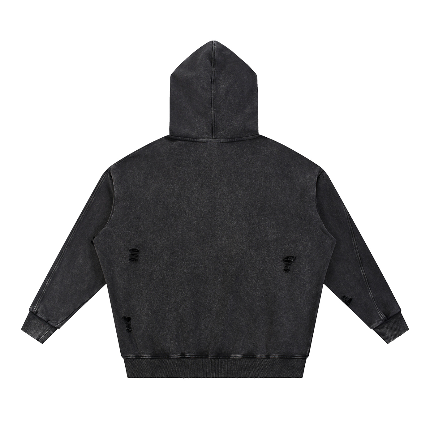 Unisex Snow Washed Distressed Panel Pocket Hoodie with NYC Skyline Print