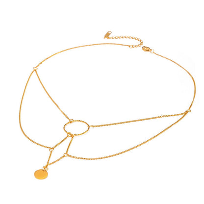 Elegant Layering Round Geometric Pendant Choker Necklace Waterproof Hypoallergenic