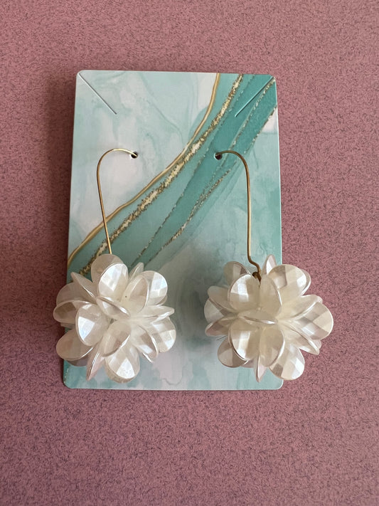 White Flower 3D Drop Earrings