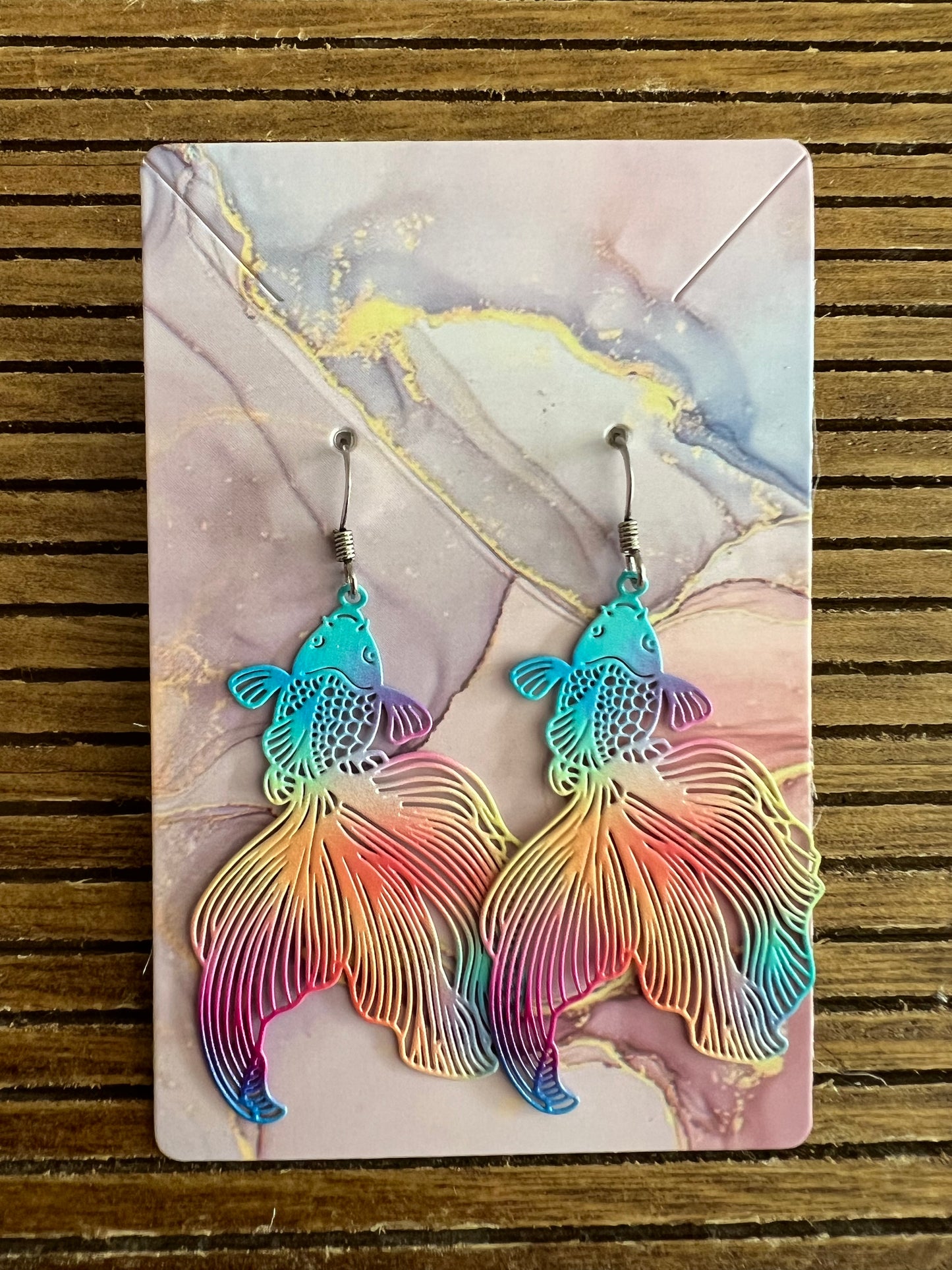 Koi Fish earrings in multicolor tie dye