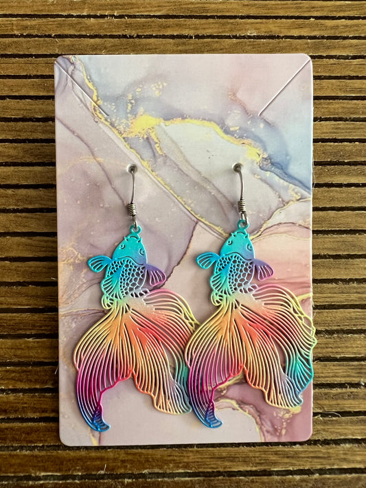 Koi Fish earrings in multicolor tie dye