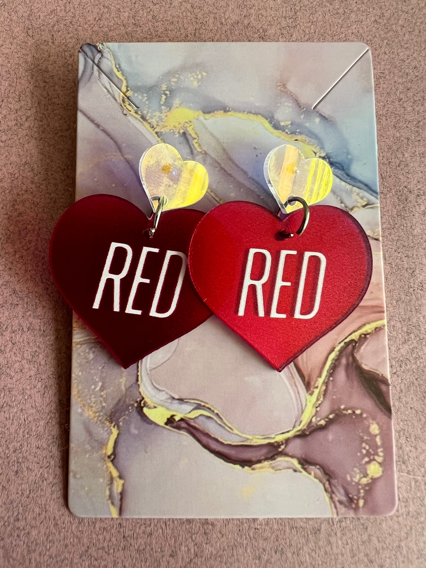 RED Album TS Iridescent Earrings in Heart Shape