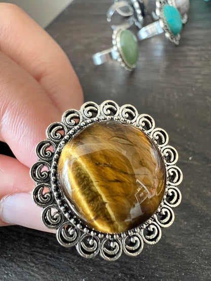 Statement Ring Cabochon with Natural Crystal