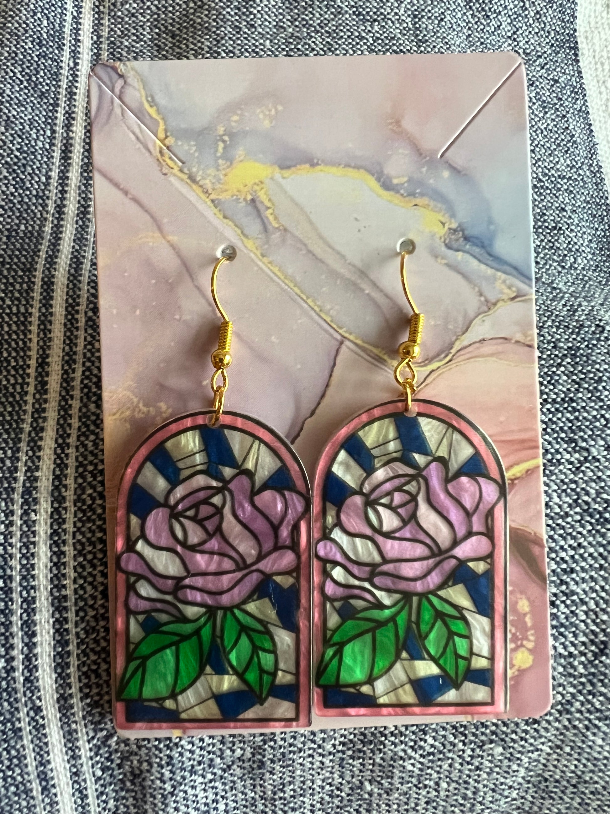 Lilac rose mother of pearl mosaic retro earrings