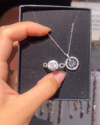 Moissanite Silver Jewelry Set Necklace and Ring Adjustable Size