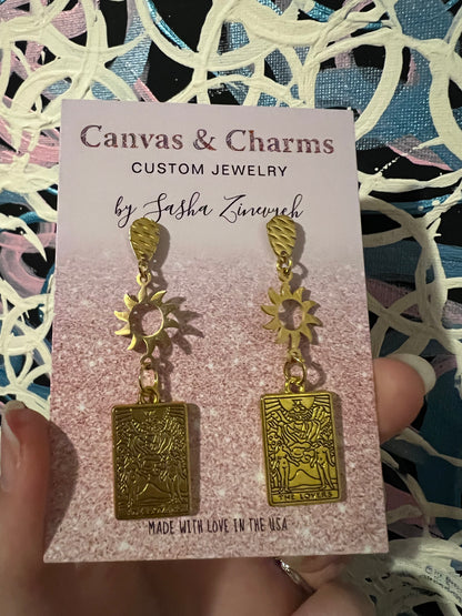 The Lovers Tarot Card Earrings in Gold