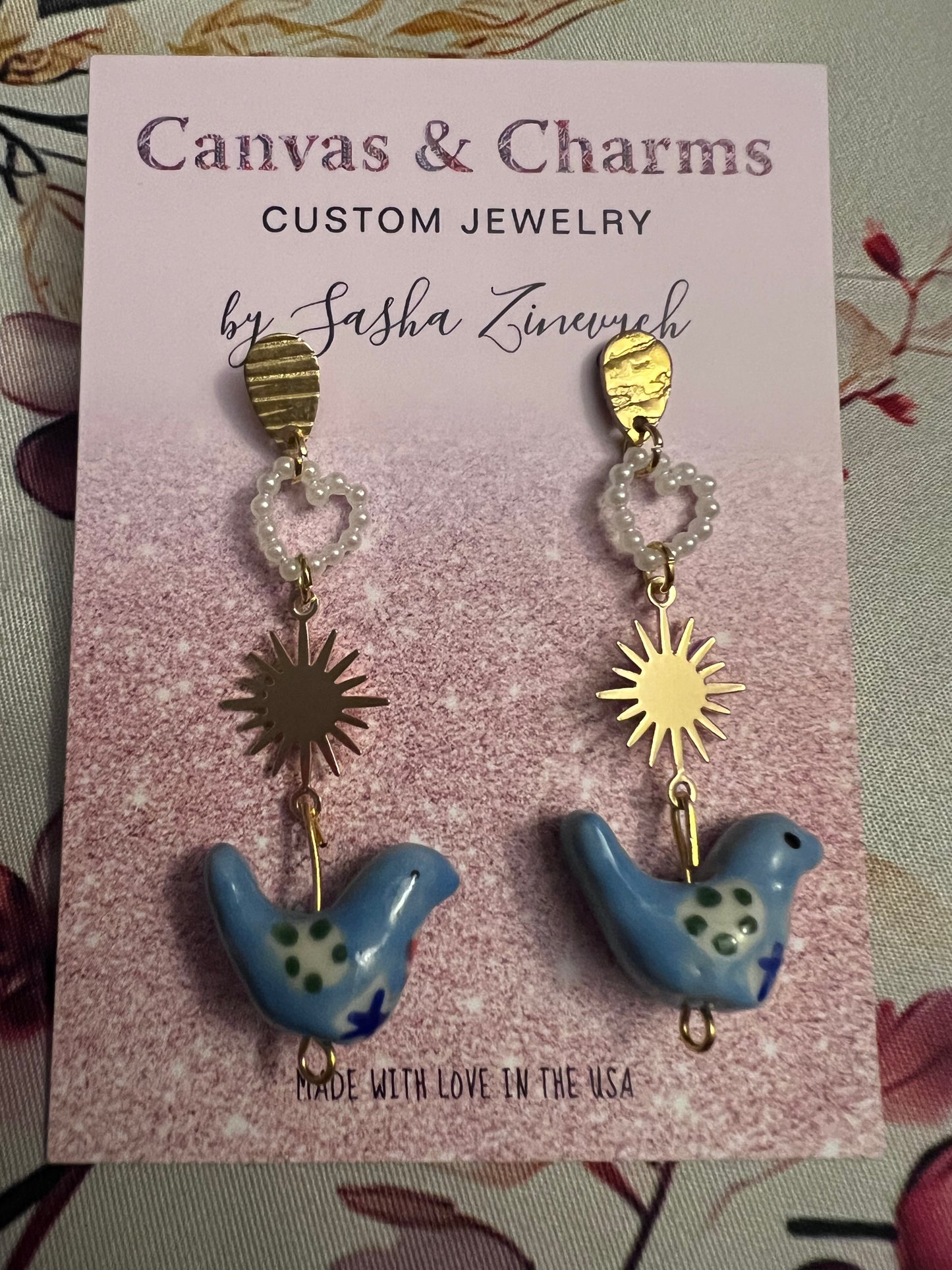 Blue Bird Ceramic Drop Earrings