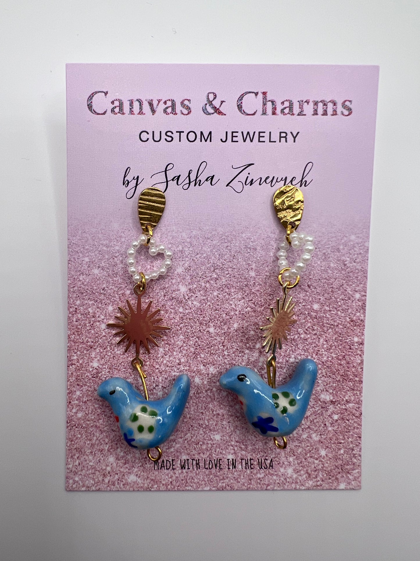 Blue Bird Ceramic Drop Earrings