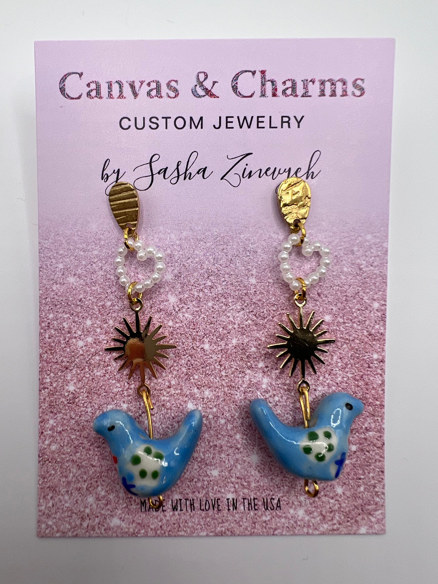 Blue Bird Ceramic Drop Earrings