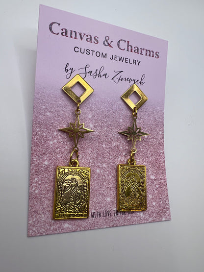 The World Tarot Card Earrings in Gold