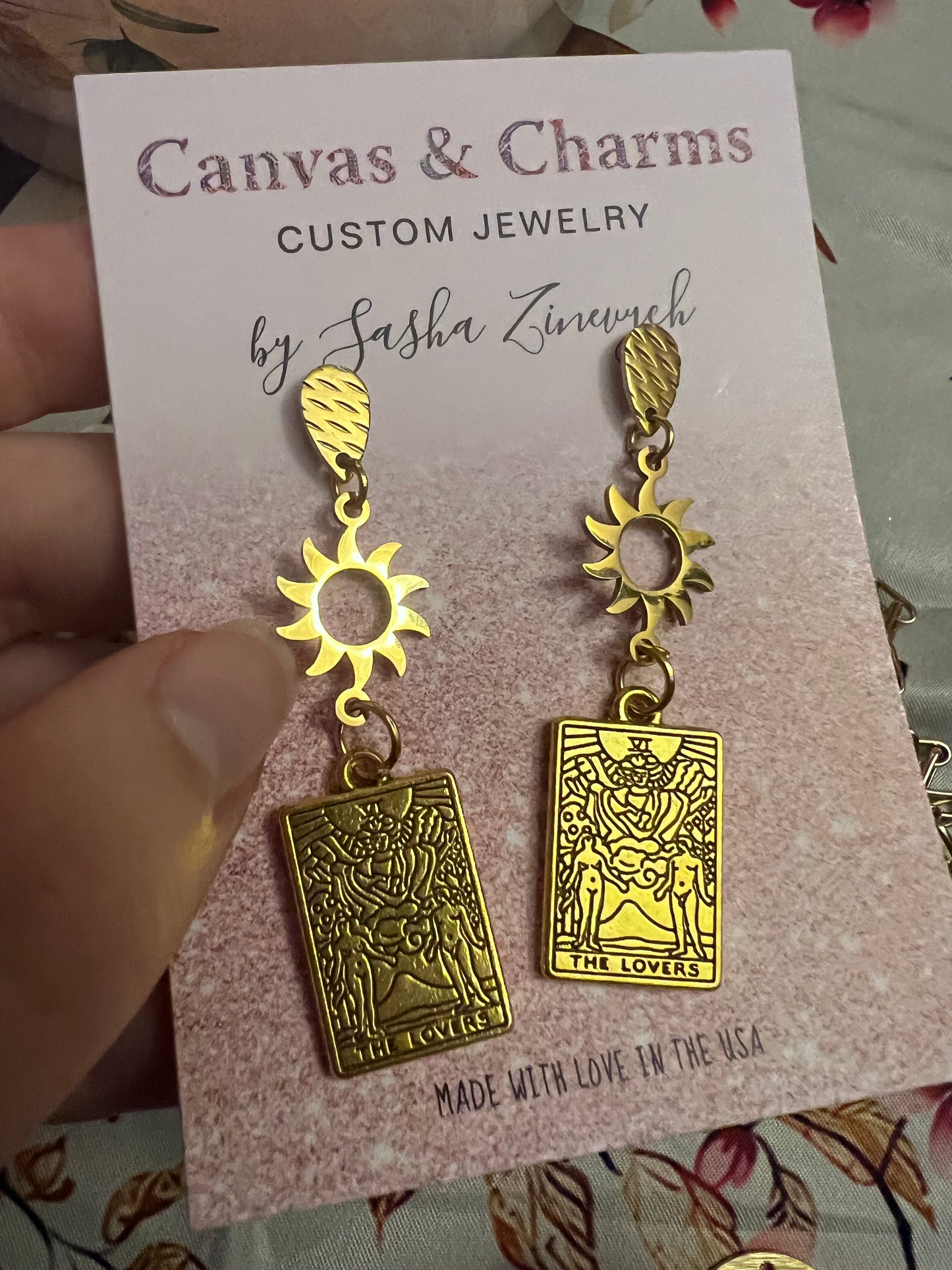 The Lovers Tarot Card Earrings in Gold