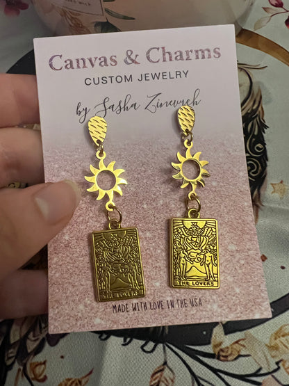 The Lovers Tarot Card Earrings in Gold