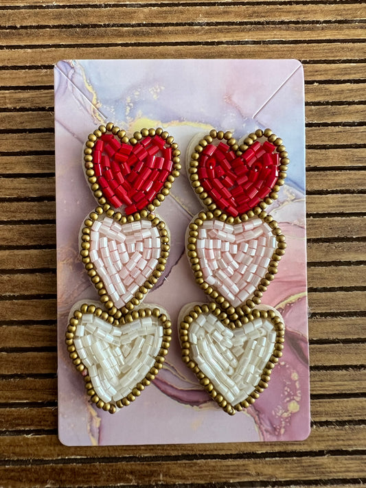 Bead handmade heart drop earrings in red