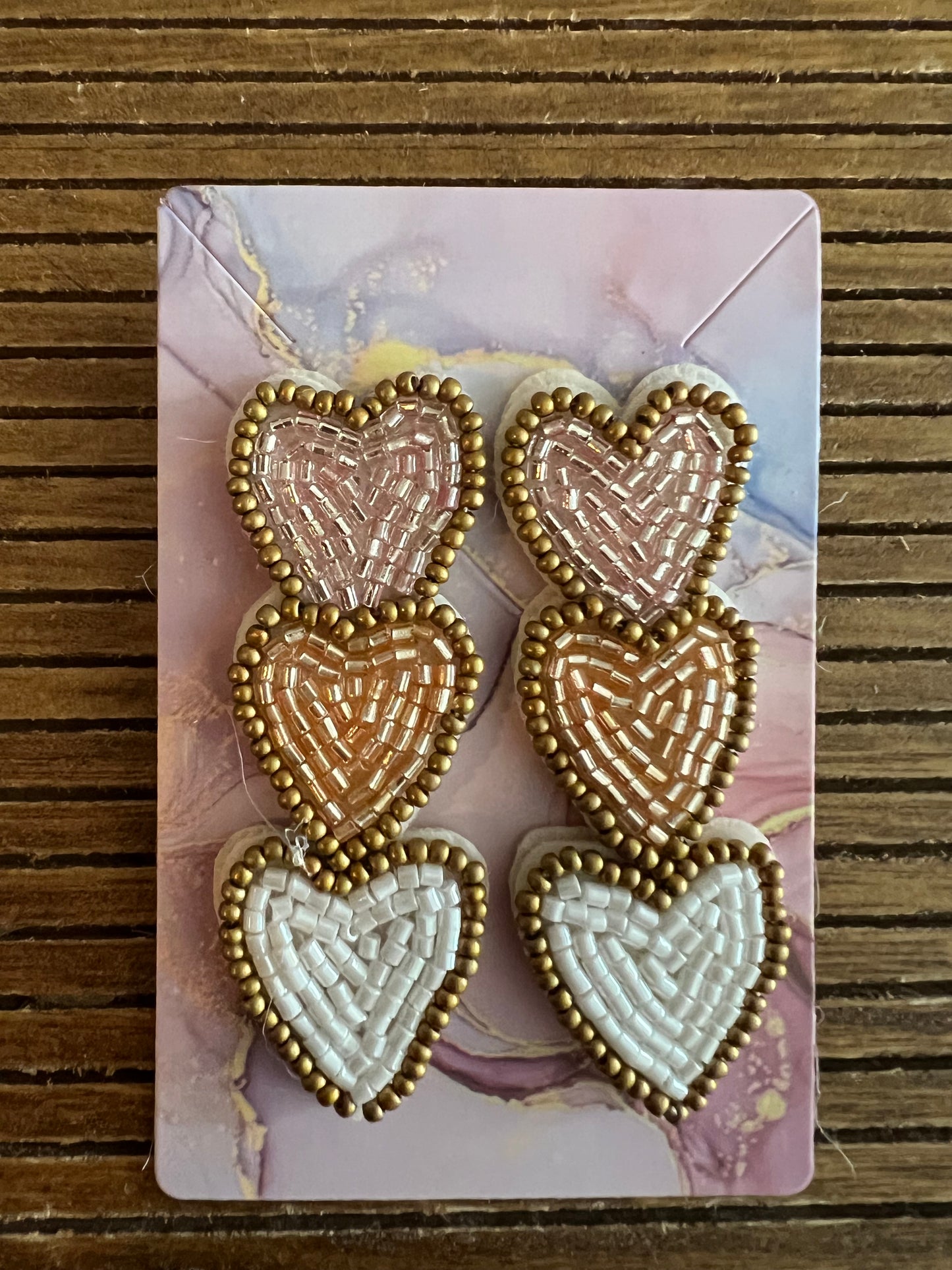 Bead handmade heart drop earrings in light pink